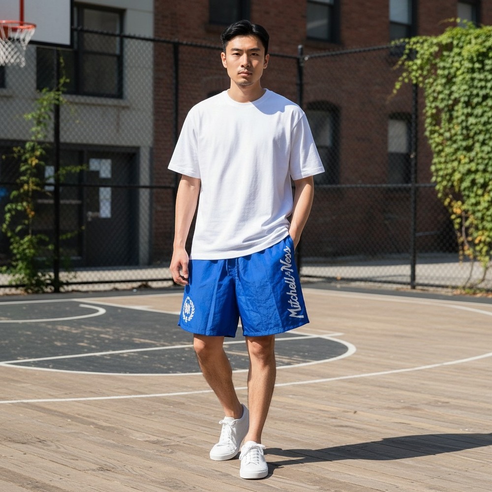 Mitchell & Ness Mens Shorts Medium Blue Branded Team Essentials Nylon PSHR4435